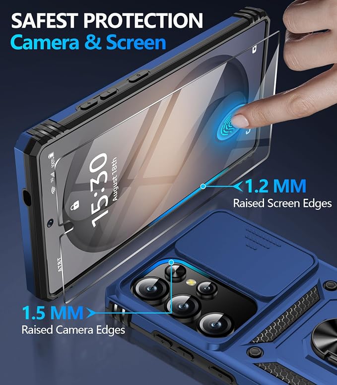 Taisairu for Samsung Galaxy S26 Ultra Case with Screen Protector & Slide Camera Lens Cover, Built-in Magnetic Ring Stand Shockproof Protective Phone Case for Samsung S26 Ultra Case (Blue) - Image 7