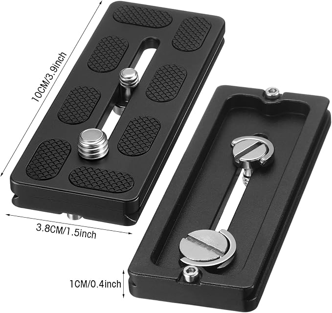 Frienda Quick Release Plate Tripod 1/4-20 DSLR,100mm 1/4''and 3/8'',Black | Tripod Mount Plate, Camera Tripod Mount for DSLR Camera Tripod Ball Head , Metal, 1.9 x 1.5 x 0.4 Inch - Image 2