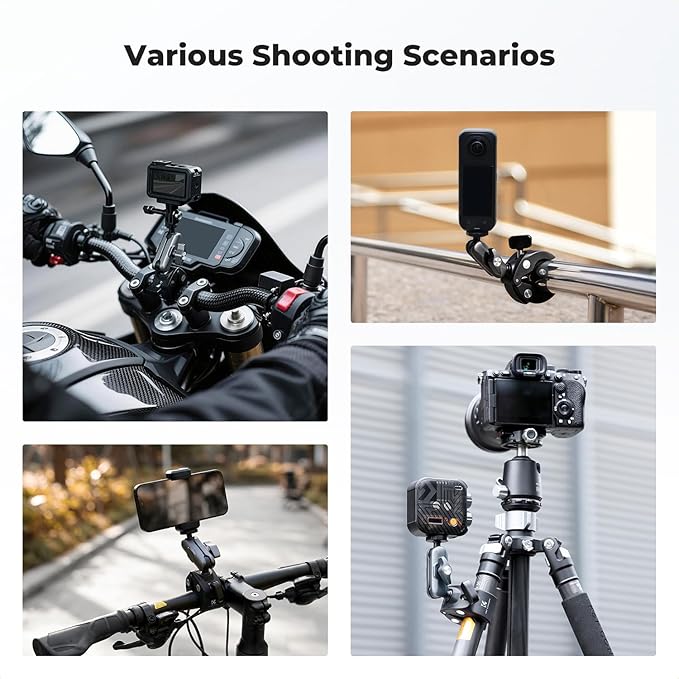 K&F CONCEPT Super Clamp Camera Mount Bike/Motorcycle Handlebar Mount | with 360° Dual Ball Head Compatible with DJI Action 6/5/4/3, Hero 13/12/11/10, 360 X5 X4, MS100 - Image 7