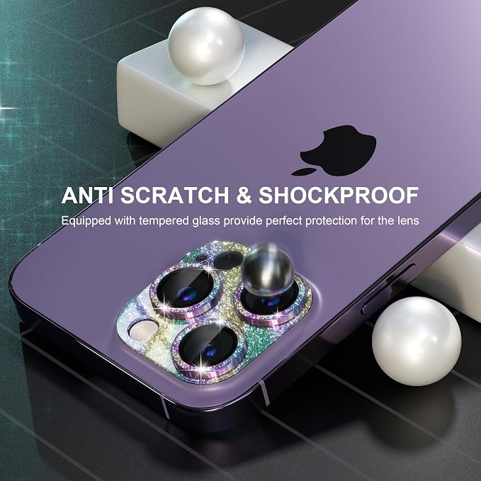 Choiche for iPhone 14 Pro/iPhone 14 Pro Max Camera Lens Protector | Bling Camera Cover with 9H Tempered Glass Lens Screen Protector Metal Ring Decoration Accessories (Glitter-Colorful) - Image 4