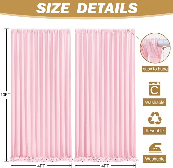 8ftx10ft Wrinkle Free Pink Backdrop Curtain - 10 Feet Photography Backdrop Drapes, Silky Polyester Back Drop Cloth for Wedding Baby Shower Balloon Arch Background - Image 6