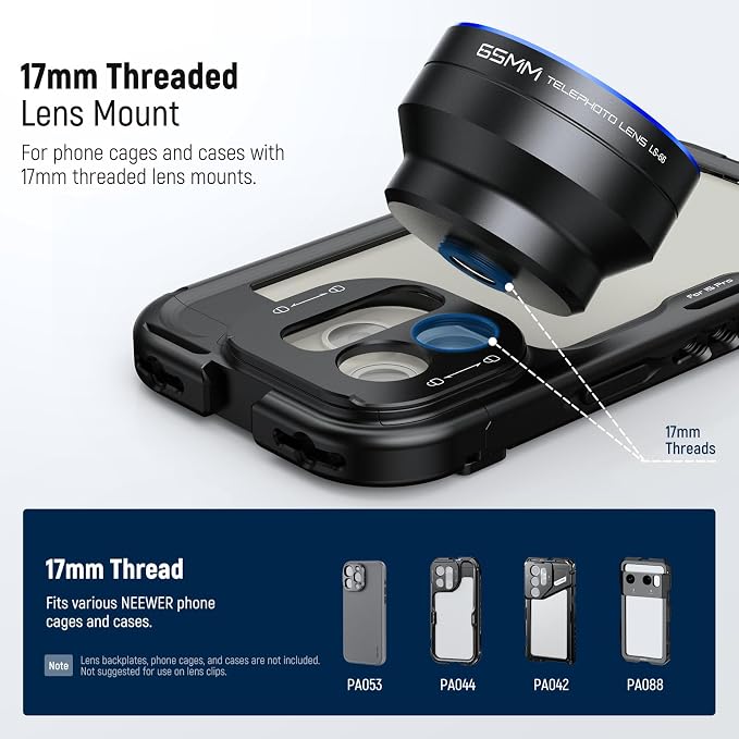 NEEWER HD 65mm Telephoto Phone Camera Lens with Lens Hood, LS-66 | For 17mm Thread Lens Backplate Cell Phone Cage Case, 1.7X Zoom Lens Attachment, Compatible with iPhone 17 16 15 Android - Image 7