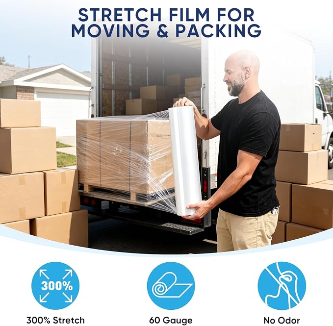 TICONN Stretch Wrap Roll, 18 in x 1000 ft Plastic Wrap for Moving Furniture | Odorless Industrial Strength Stretch Film, 300% Stretchability, Self-Adhering, Ideal for Furniture, Box Protection - Image 5