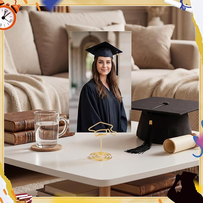 AmazingSpark 36 Pcs 2026 Graduation Gold Photo Holders for Table Centerpieces Metal Photo Holder Gold Picture Display Stands Menu Memo Clips for Graduation Party Table Decoration Supplies(Grad Cap) - Image 7