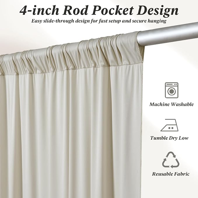 20 ft x 10 ft Wrinkle Free Beige Backdrop Curtain for Parties, 4 Panels 10ft Polyester Beige Photo Backdrop Drapes for Graduation Birthday Wedding Party Stage Curtains - Image 6