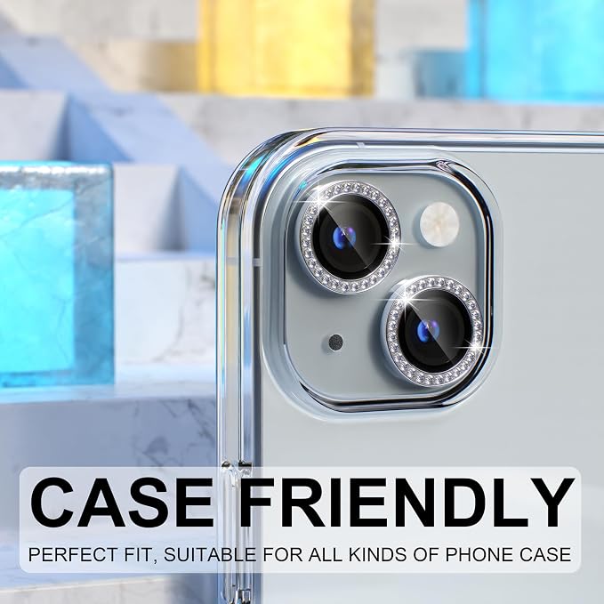 Choiche for iPhone 15/15 Plus Camera Lens Protector Bling, Diamond-Silver | Ultra HD, 9H Tempered Glass Camera Cover Screen Protector Metal Individual Ring Decoration Accessories, 2-Lens, 6.1/6.7-inch - Image 4