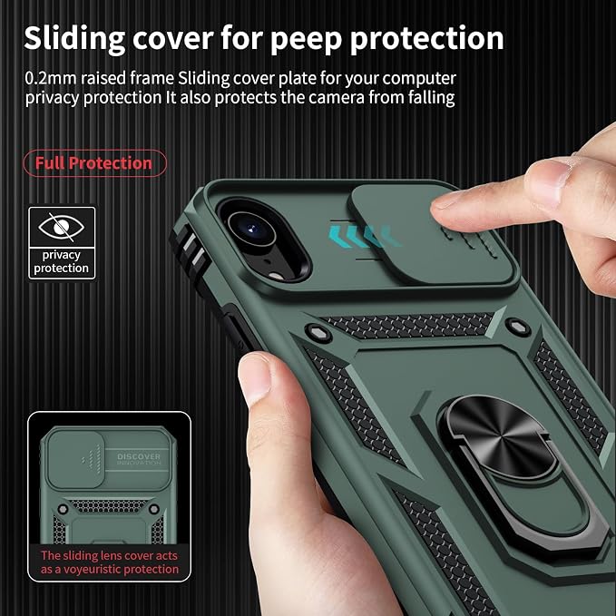 for iPhone XR Case with Camera Lens Cover, HD Screen Protector, 10 FT Military Grade Drop Protection, Magnetic Ring Holder Kickstand Protective Phone Case, Pine Green - Image 3