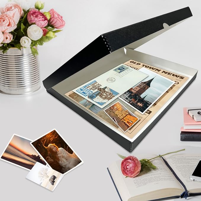 Lineco Clamshell Archival Storage Box, 16.5x20.5x1.75 Inch, Black | Acid-Free with Metal Edge Boxboard, Organize and Store Photos Documents Cards Negatives Magazine Prints Family Records DIY - Image 7