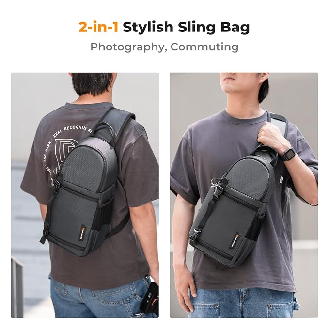 K&F CONCEPT Camera Sling Bag, Compact Crossbody Backpack, 10L | Fits Mirrorless & Small DSLR. Water-Repellent Twill Fabric. 5 Removable Dividers. Adjustable Strap 20.5–39.8 in. BS11 - Image 6