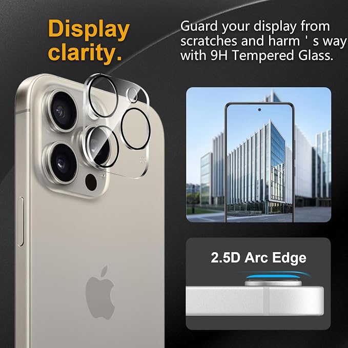 3 Pack Camera Lens Protector for iPhone 14 Pro Max/15 Pro Max | iPhone 14 Pro/iPhone 15 Pro,Tempered Glass,Anti-Fingerprint,9H Hardness,Scratch Resistant,Easy to Install,HD Clarity - Image 2