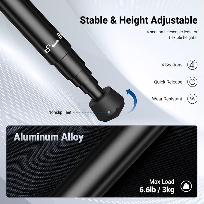 NEEWER Basics 57" Camera Tripod Monopod with Arca Type QR Plate Ball Head & Cell Phone Holder, Compact Portable Travel Stand for iPhone DSLR Camcorder Streaming Video Recording, 6.6lb/3kg Load, TP68 - Image 4