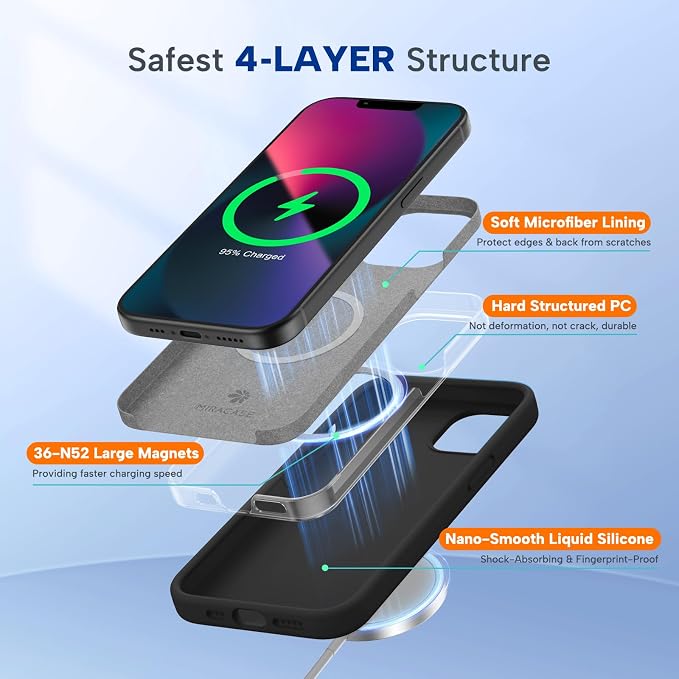miracase Magnetic for iPhone 13 Case, [Soft Anti-Scratch Microfiber Lining], Compatible with MagSafe, Liquid Silicone Case Shockproof Drop Protection Phone Case for 13, Black Magnetic - Image 2