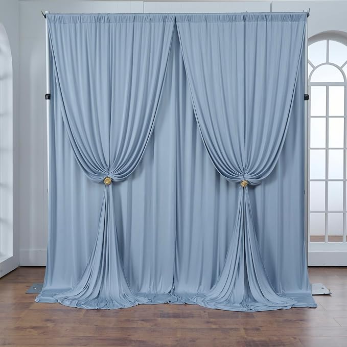 50 ft x 10 ft Wrinkle Free Dusty Blue Backdrop Curtain for Parties, 10 Panels 10ft Polyester Dusty Blue Photo Backdrop Drapes for Graduation Birthday Wedding Party Stage Curtains - Image 9