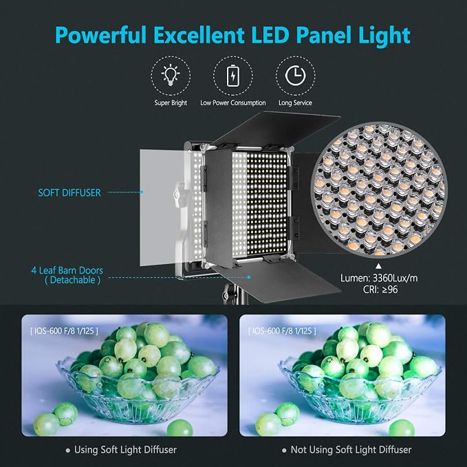 NEEWER Professional Metal Bi-Color LED Video Light for Studio, YouTube | For Product Photography, Shooting, Durable Metal Frame, Dimmable 660 Beads, with U Bracket and Barndoor, 3200-5600K, CRI96+ - Image 2