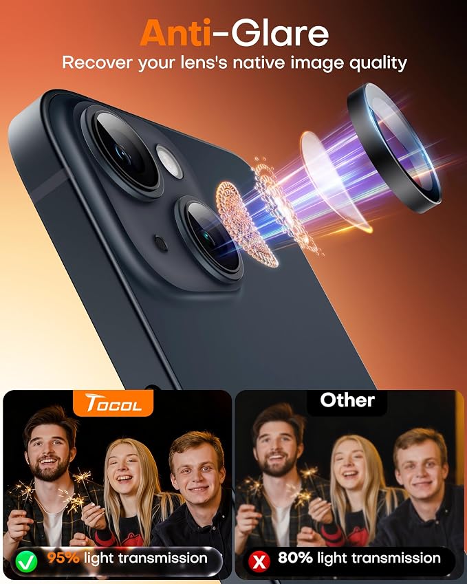 TOCOL Camera Lens Protector for iPhone 14 / iPhone 14 Plus Tempered Glass HD Individual Scratch Resistant Camera Cover Accessories Case Friendly 2 Pack（Black） - Image 6