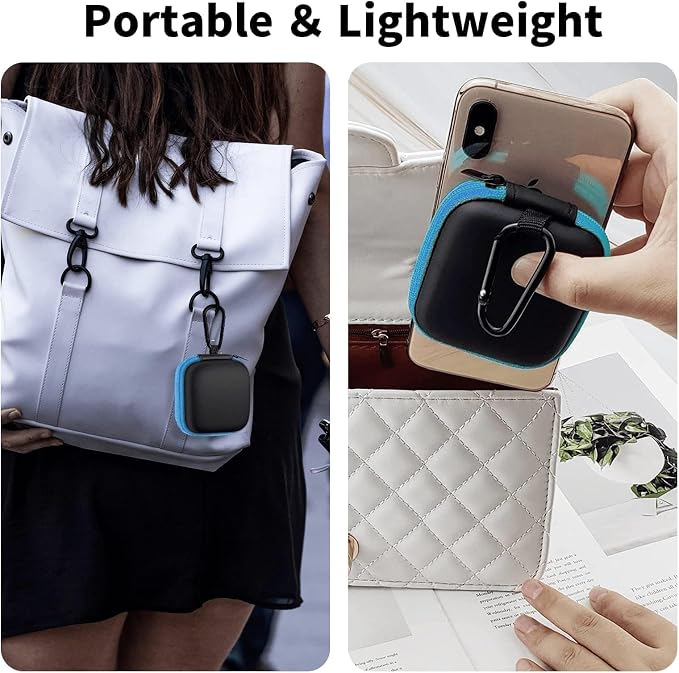 1 Pack Square Earbud Case Storage Bag with Carabiner, Blue | Portable EVA Carrying Case, For Wired/Wireless Headphones, SD Card Storage, Camera Chip - Image 5
