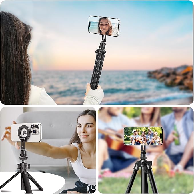 elitehood Magnetic Phone Tripod Mount for Magsafe, iPhone Camera Mount | Aluminum iPhone Tripod Mount Adapter with 1/4” Screw, Cold Shoe Phone Holder for Camera, Fits iPhone 17/16/15/14 Series - Image 6