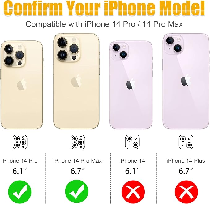 AGVEE 3+3 6 Pack for iPhone 14 Pro & Max Camera Lens Protector Cover | Individual Bling Diamond & Bling Glitter Sparkle Cute Gem Metal Ring, 9H Tempered HD Glass - Image 2