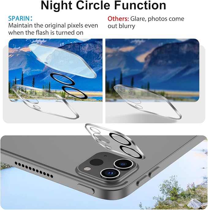 SPARIN Screen Protector for iPad Pro 12.9 [2022/2021/2020-6th/5th/4th] | 2pcs Camera Lens Protector+ 2pcs Tempered Glass for iPad Pro 12.9 inch, Support Apple Pencil & Case Friendly - Image 4