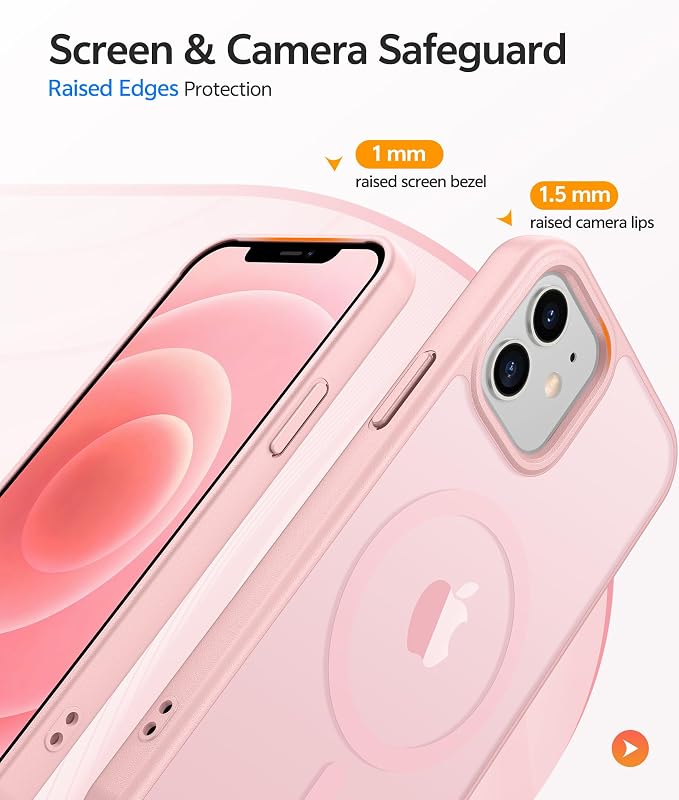 FNTCASE for iPhone 13/12 Mini Case, Fit for Magsafe, Translucent Matte Back | Magnetic Phone Cases, 14FT Military Grade Drop Protection, Slim Shockproof Protective Cover, Light Pink - Image 4