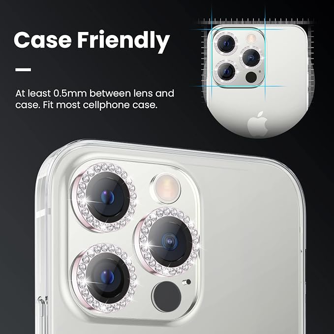 Tensea Bling Camera Lens Protector for iPhone 13 Pro/iPhone 13 Pro Max | Protective Camera Cover Tempered Glass Screen Protector Diamond Metal Individual Ring for 13Pro 6.1" /13 ProMax 6.7 inch - Image 3