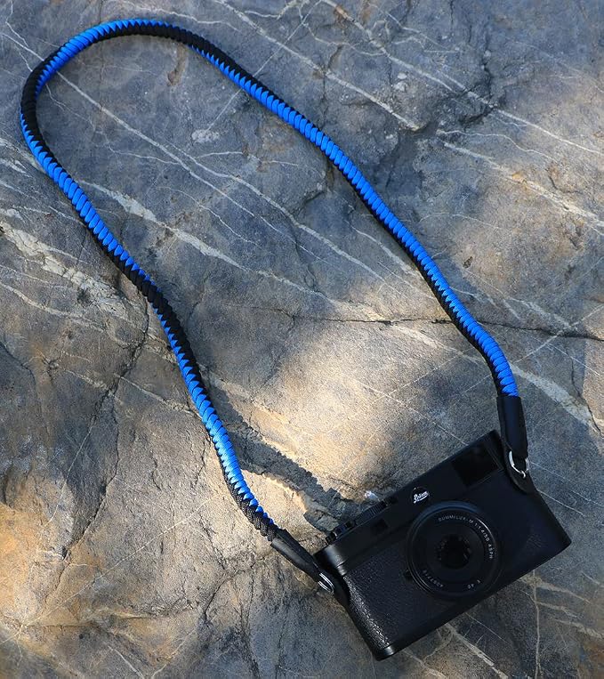 Paracord Woven Camera Neck Shoulder Strap Belt Hand Compatible with Canon Nikon Sony Olympus Pentax Fujifilm Panasonic SLR DSLR Digital Mirrorless Cameras 42 inch Black Blue - Image 2