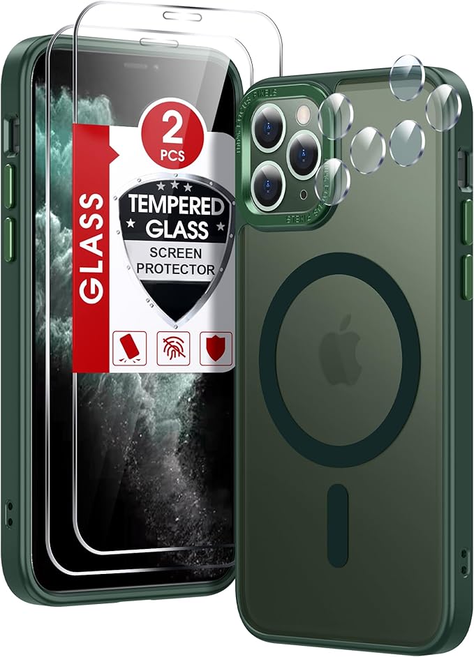 LeYi for iPhone-11-Pro-Max Cases Green with Screen Protector X2 + Camera Cover X2:[ MagSafe Compatible] Magnetic Military Grade Protective Slim Phone Case for iPhone 11promax i Phone 11pro max,Green by LeYi