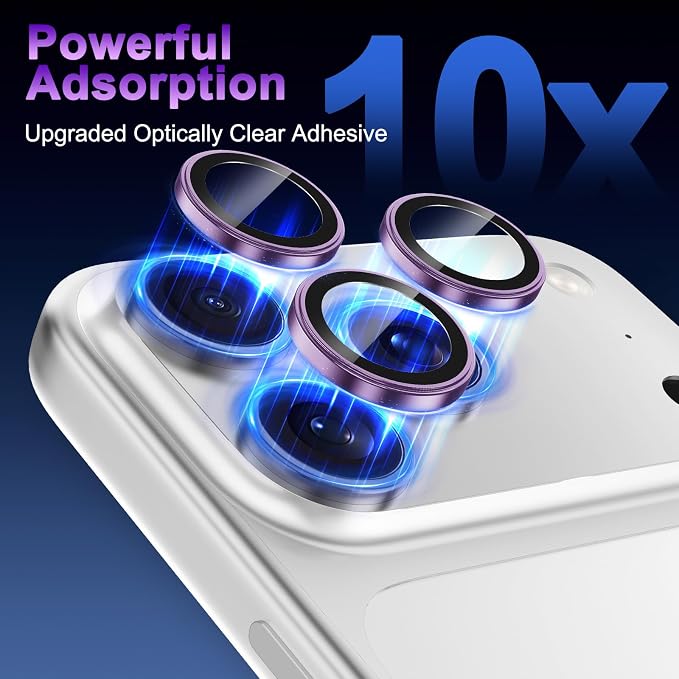 Meshine for iPhone 17 Pro/17 Pro Max Camera Lens Protector,Scratch Proof,Strong Adsorption,9H Hardness with Metal Ring Camera Cover,Ultra Thin Case Friendly, Accessories Lens Protector,Deep Purple - Image 5