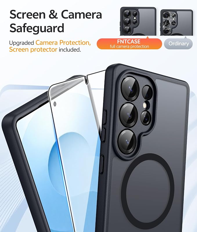 FNTCASE for Samsung Galaxy S25 Ultra Case, Compatible with Magsafe Black | Screen Protector, Full Camera Protection, Translucent Matte, 14FT Military Grade Drop Proof, Protective Phone Cover - Image 4
