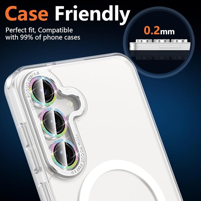 for Samsung Galaxy S25 FE Camera Lens Protector, Individual Metal Ring Tempered Glass Lens Cover, [Strong Adsorption] Scratch Resistant Ultra-Thin HD Clear Lens Cover, 1 Set-Colorful Sparkly - Image 6