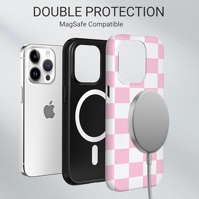 TPU Phone Case for iPhone 15 Pro, MagSafe Wireless Charging Compatible, Shockproof Slim Fit Protective Cover with Anti-Yellowing & Raised Camera Protection (Plaid 4, iPhone 15 Pro) - Image 6