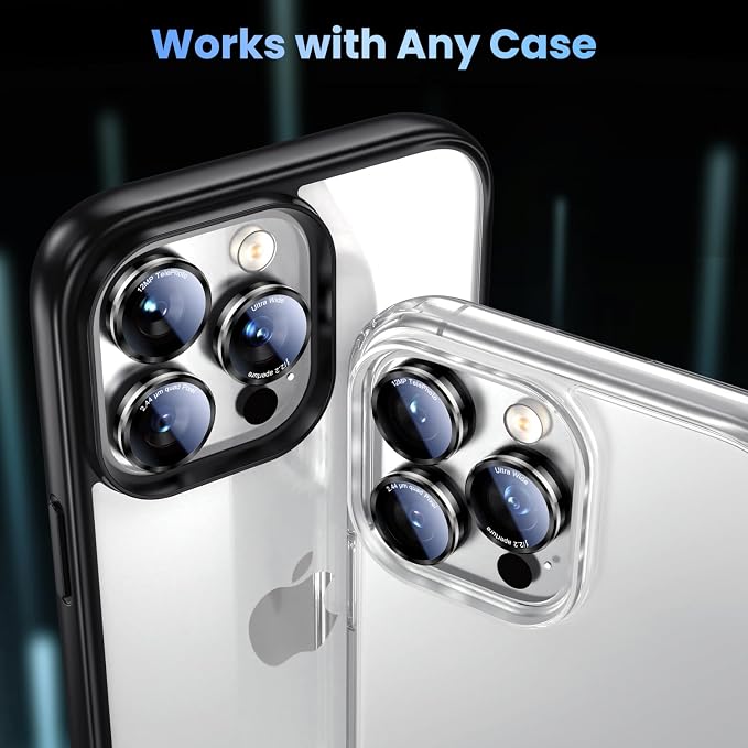 Uyiton for iPhone 17/16/15/14 (Pro Max & Pro) Camera Lens Protector | Unique Lines Text Design, Case-Friendly, Military-Grade Sapphire Glass Metal Camera Cover, Easy to Install, Black+Silver - Image 5