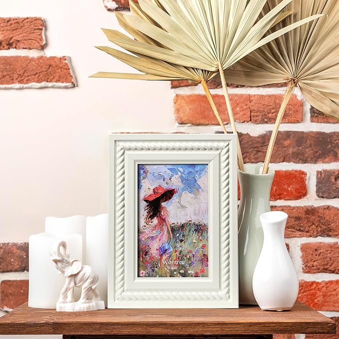4x6 Picture Frame in Gray with Classic Rope Trim, Solid Wood with Real Glass, Vertical and Horizontal Desk Tabletop or Wall Hanging - Image 8