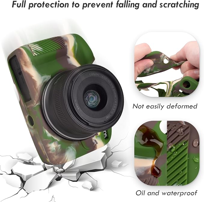 Rieibi EOSR50 EOS R50 Case, Soft Silicone Protective Case for Canon EOS R50 EOSR50 Vlogging Camera, Lightweight EOS R50 Camera Case Cover Grip Body Skin - Camouflage - Image 4