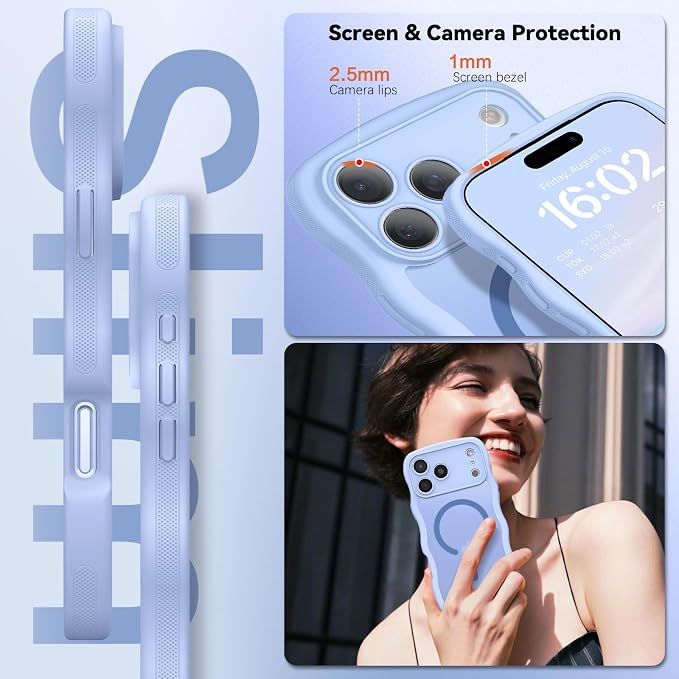 BENTOBEN Magnetic for iPhone 17 Pro Case, Cute Wavy [Full Camera Protection][Compatible with MagSafe] Matte Anti-Slip Bumper Women Girls Boys Protective Cover for 17 Pro 6.3", Mist Bluem - Image 7