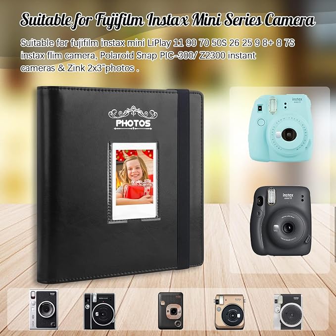 Veicevol 288-Pocket 2x3 Photo Album for Instax Mini and Polaroid, Black | PU Leather Cover Keeps, Fits Instax Mini and Polaroid 2x3 Photos, Protects Travel, Wedding and Family Memories - Image 3