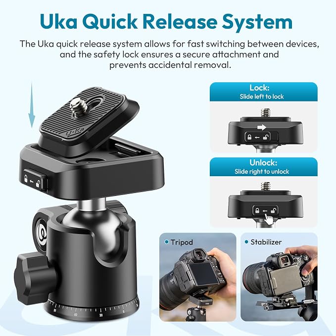 ULANZI TT53 Camera Tripod, 70.8” Travel Tripod for DSLR/Phone, Heavy Duty Fold Portable Stand with 360° Ball Head UKA Quick Release Plate, Lightweight Compact for Photography Vlogging Video Shooting - Image 2