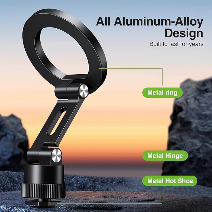 elitehood Magnetic Phone Tripod Mount for Magsafe, iPhone Camera Mount | Aluminum iPhone Tripod Mount Adapter with 1/4” Screw, Cold Shoe Phone Holder for Camera, Fits iPhone 17/16/15/14 Series - Image 3