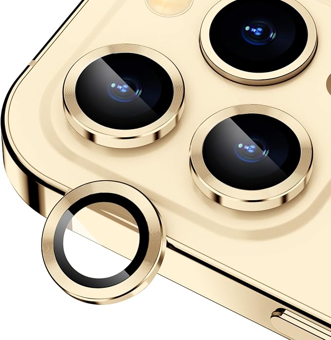 for iPhone 14 Pro/14 Pro Max Camera Lens Protector Cover, Gold | Individual Metal, 9H Hardness, Scratch Resistant, Shockproof, Drop Protection, Case Friendly, Stylish Accessories by Xfilm