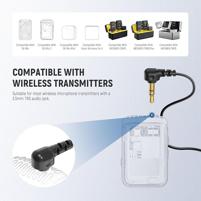 NEEWER LM8 ø4mm Mini Lavalier Microphone (2 Pack), Clip On Wired Condenser | Lapel Lav Mic Set, with 5ft/1.5m 3.5mm TRS Connector, Compatible with DJI Mic 2 Rode Wireless Go II CM28 CM31, and Camera - Image 5