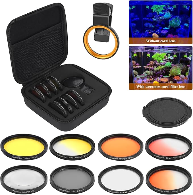 Coral Lens Aquarium Reef Filter Lens Kits for Phone 8 Coral Lenses Kit Including Orange Gradual-Orange Yellow Gradual-Yellow Pink Macro Start and Polarized CPL len by Weramics