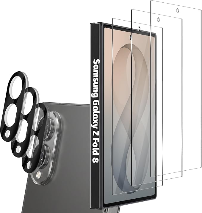 Orzero (3+3 Compatible for Samsung Galaxy Z Fold 8, 3 Pack Front Screen Protector + 3 Pack Camera Lens Protector, Tempered Glass 9H High Definition Anti-Scratch Bubble-Free by JumpIntoOrzeroLet%E2%80%99sExploreLikeNeverBefore