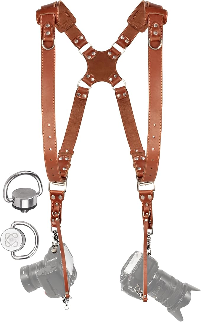 Dual Camera Harness Leather Camera Strap DSLR/SLR, All-Day Comfort by CCoiro