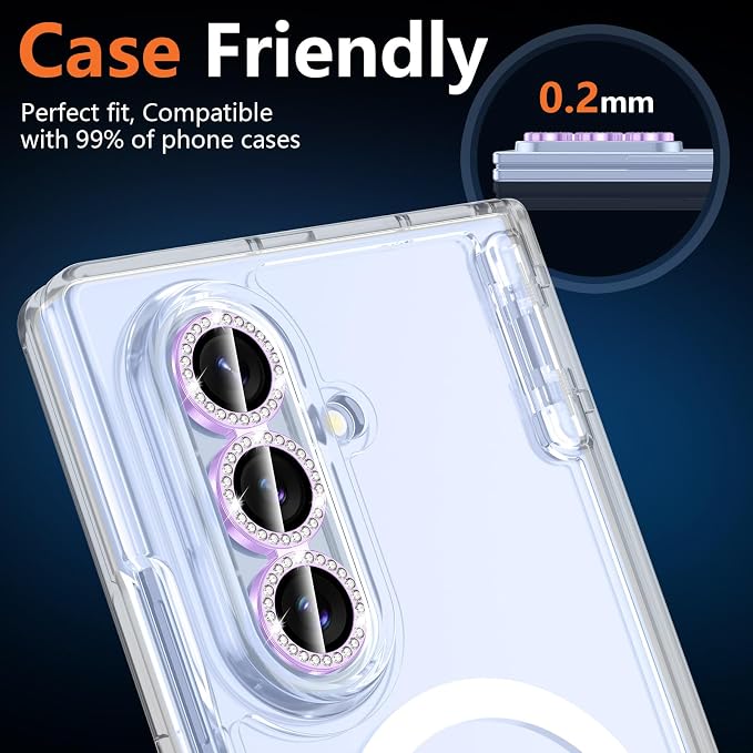 for Samsung Galaxy Z Fold 8 Ultra Camera Lens Protector, Individual Metal Ring Tempered Glass Lens Cover, [Strong Adsorption] Scratch Resistant Ultra-Thin HD Clear Lens Cover, 1 Set-Purple Diamond - Image 6