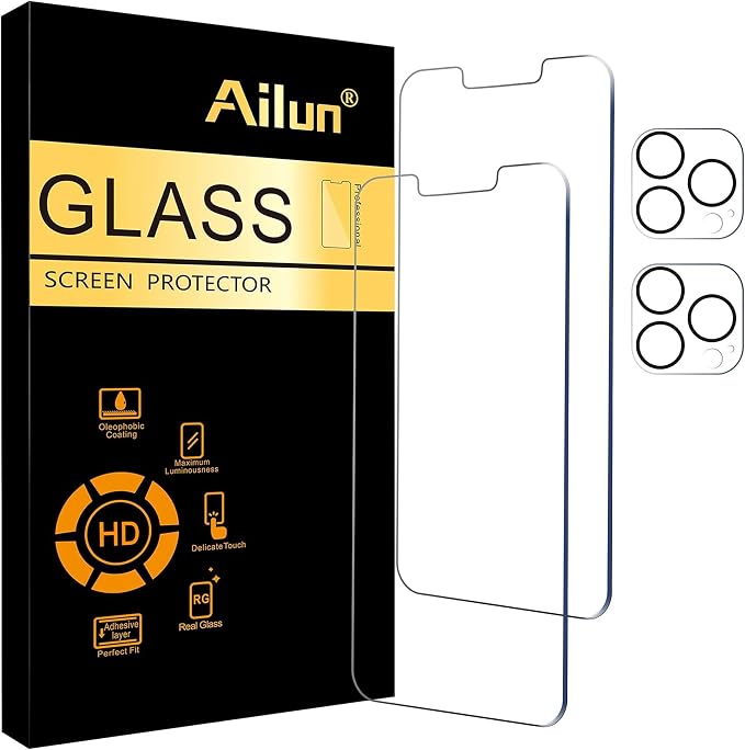 Ailun Screen Protector + Camera Lens Protector for iPhone 13 Pro, 2+2 Pack | 6.1 Inch, Tempered Glass Film, HD, Case Friendly by Ailun