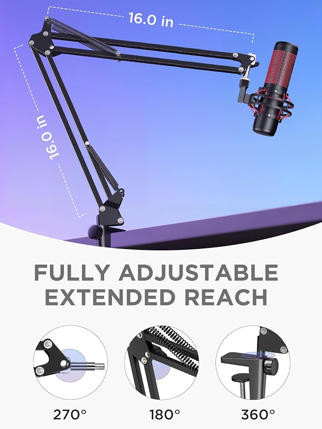 InnoGear Extended Boom Arm Microphone Mic Stand for Podcast Singing, Black | Desk Mount, Desktop Stands, Adjustable Reach, Rotate Fully, Folds Away Compactly, for Gaming, Streaming or Recording - Image 4