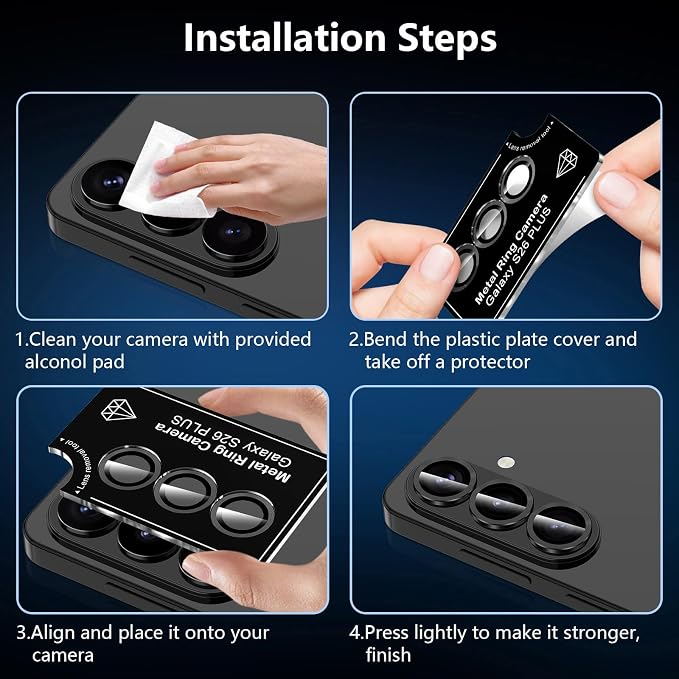 for Samsung Galaxy S26 Plus Camera Lens Protector, Individual Metal Ring Tempered Glass Lens Cover, [Strong Adsorption] Scratch Resistant Ultra-Thin HD Clear Lens Cover, 1 Set-Black - Image 7