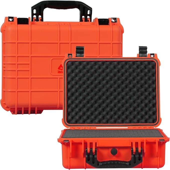 Jack Boss Waterproof Hard Camera Case with Pre-cut Foam,Orange | Portable Protective Hard Shell Case With Updated Plastic Material,Fit Drones,Camera,Equipments,16x12.8x6.8 Inch by JACKBOSS
