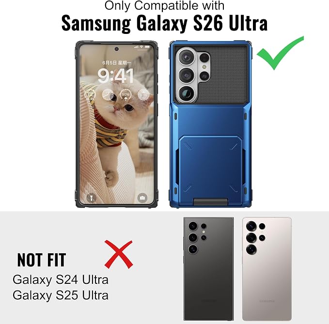 Foluu Wallet Case for Samsung Galaxy S26 Ultra with Card Holder, 5 Credit Hidden Card Slot Flip Cover Dual Layer Protective Hard PC Back & Soft TPU Bumper Case for Galaxy S26 Ultra 2026 (Blue) - Image 7