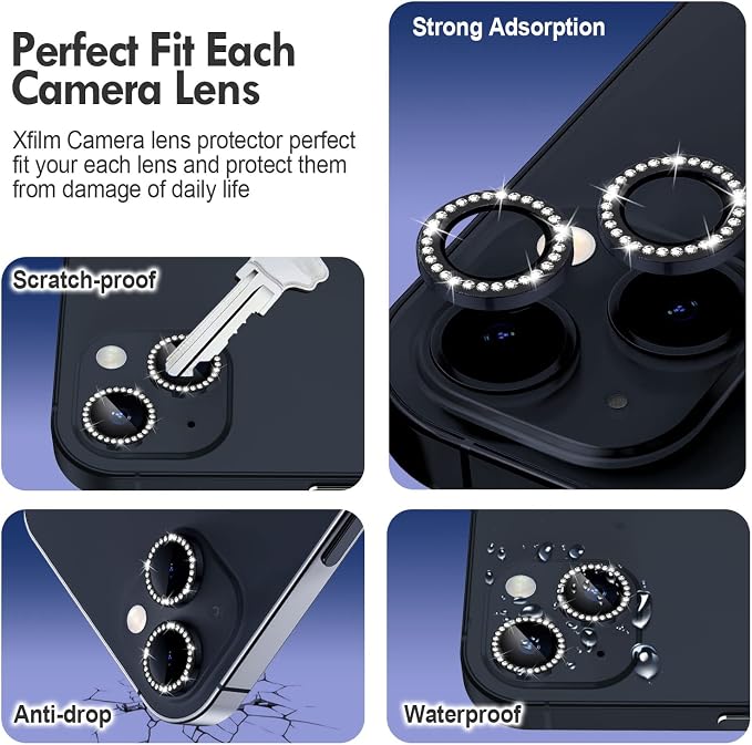 for iPhone 14/14 Plus Camera Lens Protector Bling Diamond, Black | Individual Metal, 9H Hardness, Scratch Resistant, Shockproof, Drop Protection, Case Friendly, Stylish Accessories - Image 3